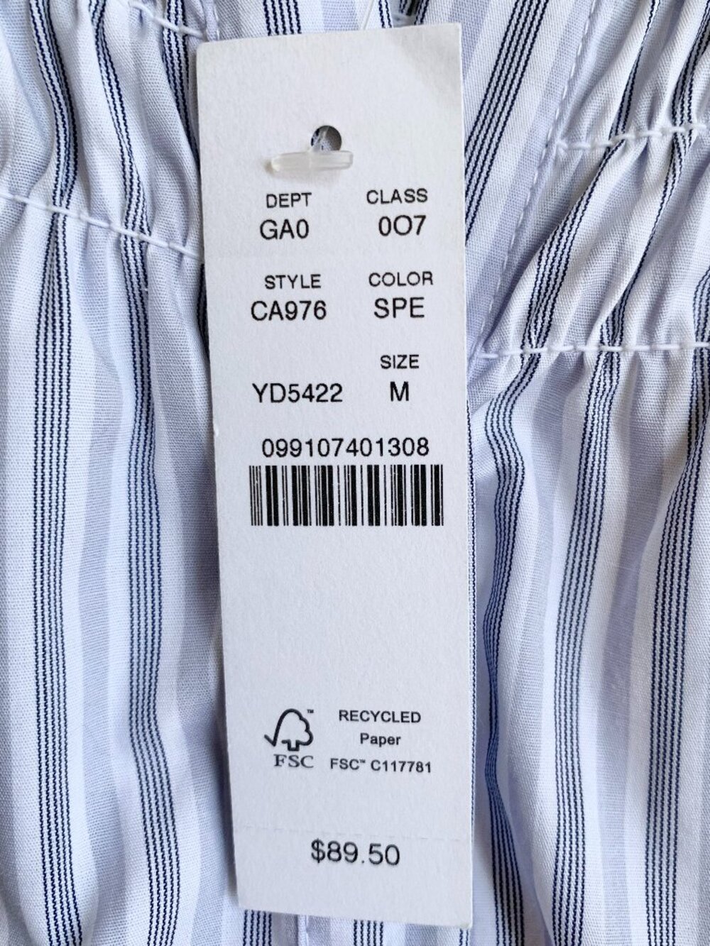 NWT J. Crew Smocked-Neck Striped Poplin Top, White/Blue, Medium - Picture 11 of 11